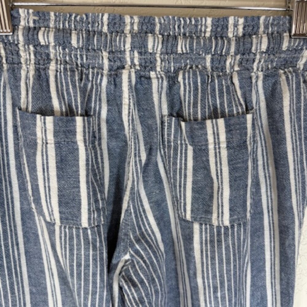 SO Striped Linen Blend Wide Leg Pants Women Med Coastal Beach Summer Lounge - Picture 3 of 12
